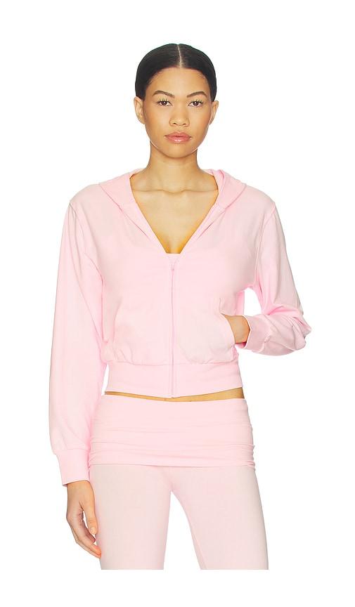 skims cotton jersey zip up slim hoodie in pink.