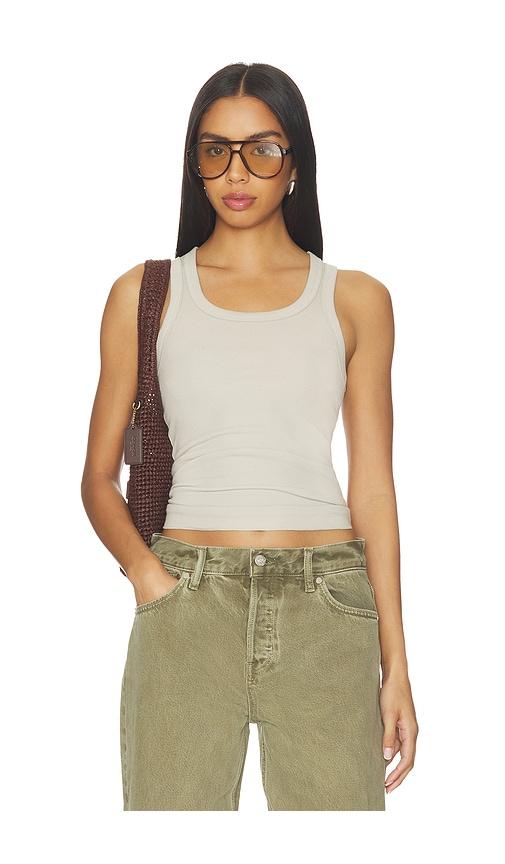 skims cotton rib high scoop tank in beige.