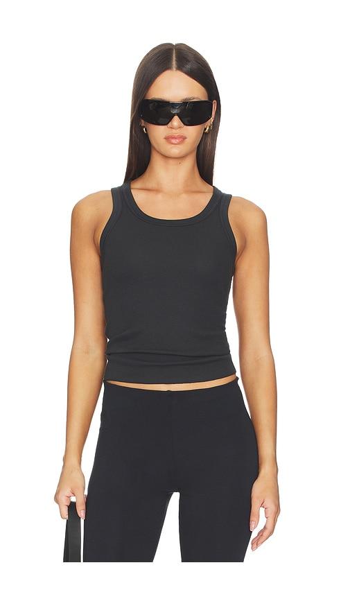 skims cotton rib high scoop tank in black.