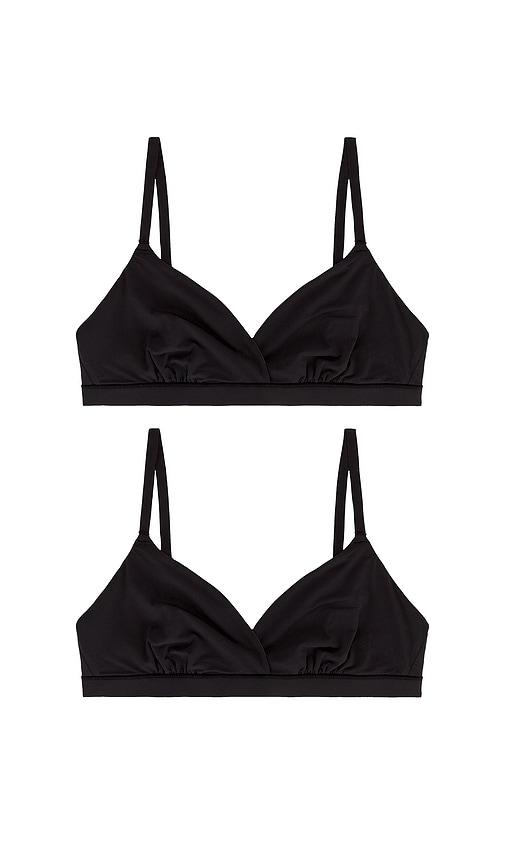 skims fits everybody crossover bralette 2 pack in black.