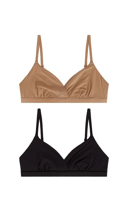 skims fits everybody crossover bralette 2 pack in black.