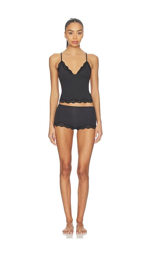 skims fits everybody lace cami and boyshort set in black.