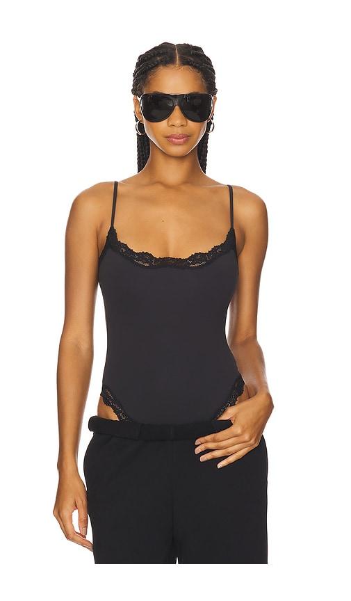 skims fits everybody lace cami bodysuit in black.