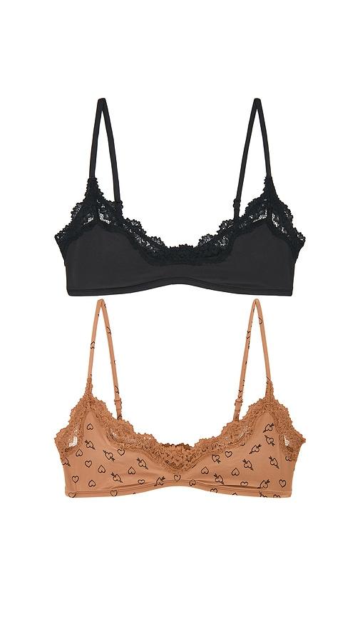 skims fits everybody lace scoop bralette 2-pack in black,tan.