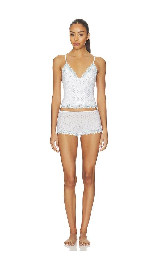 skims fits everybody lace triangle cami & boyshort set in white,baby blue.