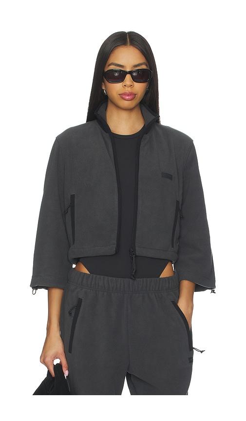 skims fleece lounge shrunken zip up in grey.