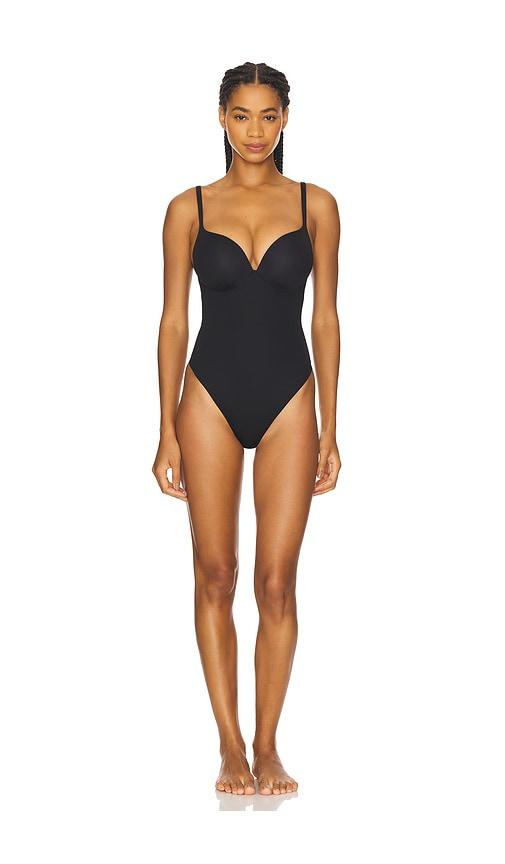 skims push-up thong bodysuit in black.