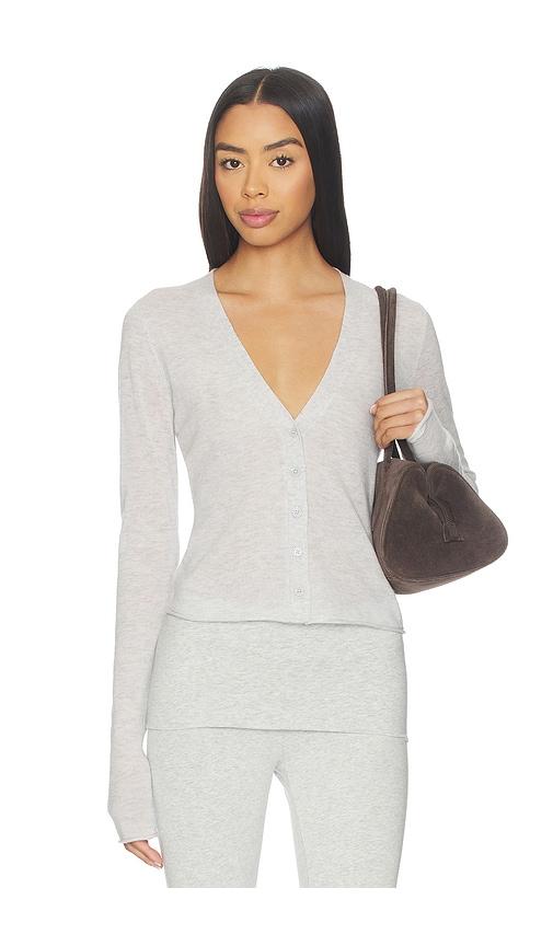 skims sheer cashmere cardigan in light grey.