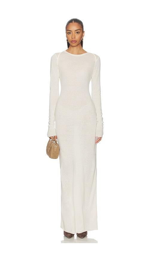 skims sheer cashmere long sleeve maxi dress in white.
