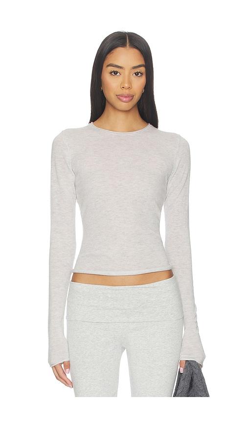skims sheer cashmere long sleeve tee in light grey.