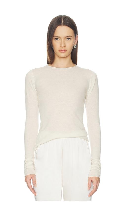 skims sheer cashmere long sleeve top in beige.
