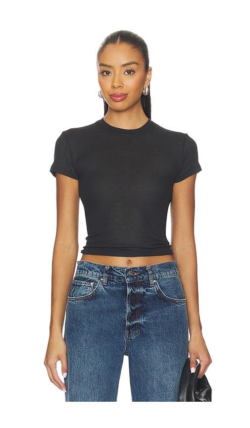 skims sheer cotton crewneck standard t-shirt in black.