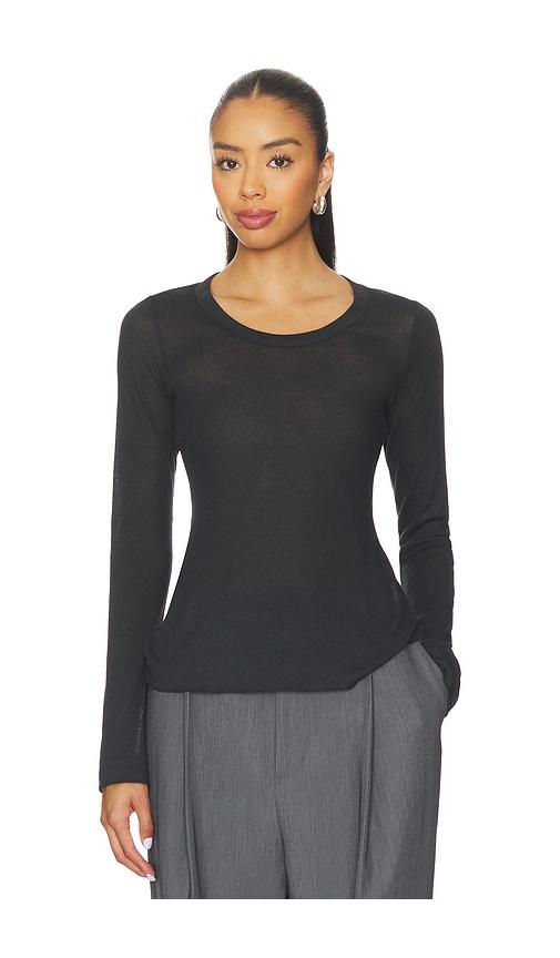 skims sheer cotton long sleeve top in black.
