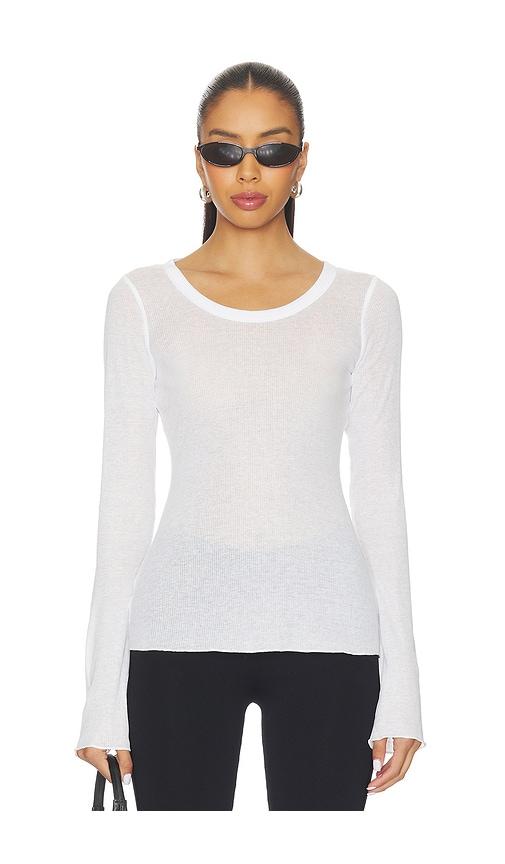 skims sheer cotton long sleeve top in white.