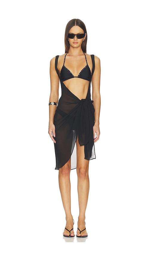 skims sheer cover up dress sarong in black.