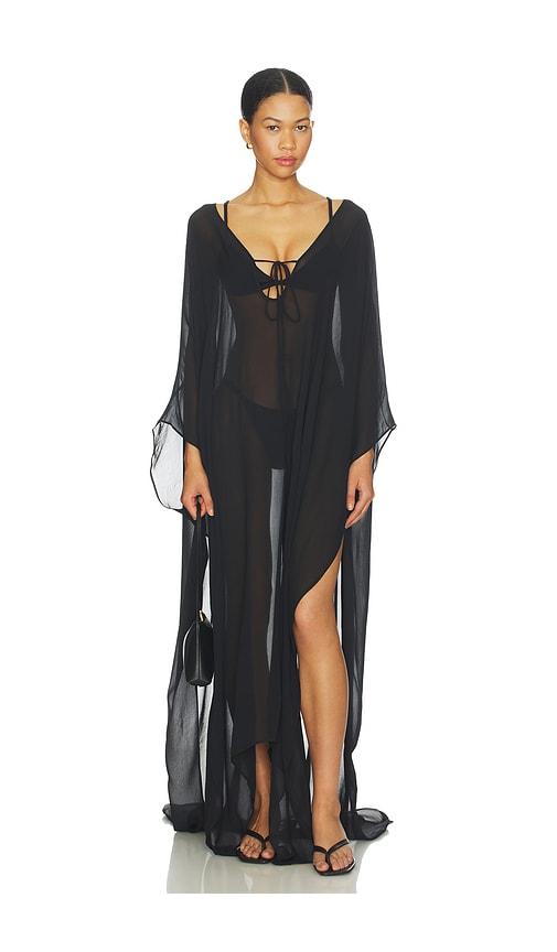 skims sheer long kaftan in black.