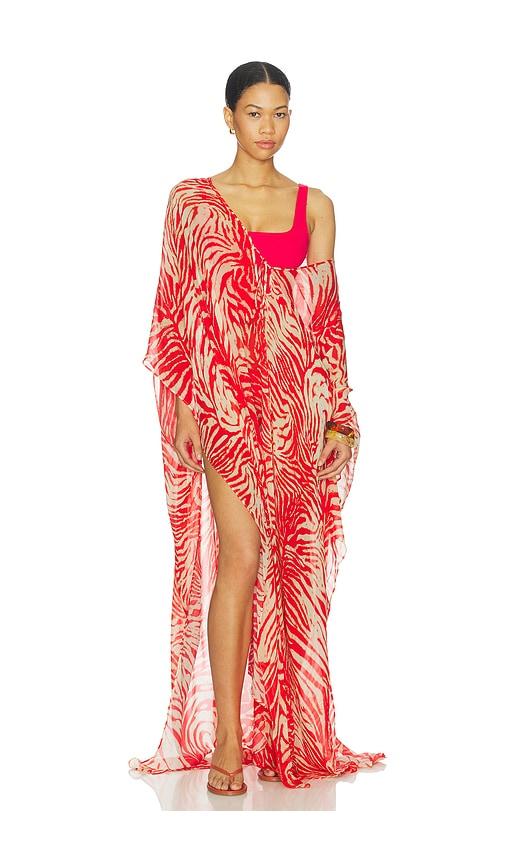 skims sheer long kaftan in red.