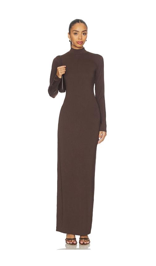 skims smooth layers turtleneck dress in chocolate.