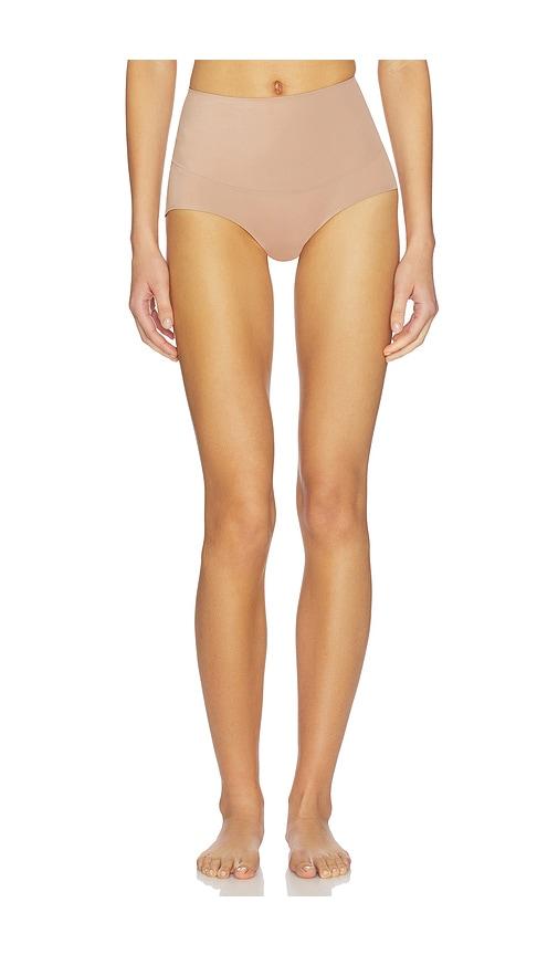 skims smoothing intimates high-waisted brief in taupe.