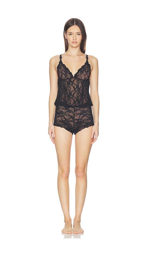 skims stretch lace triangle cami and short set in black.