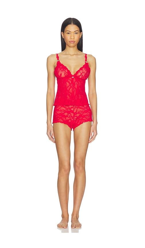 skims triangle cami and short set in red.