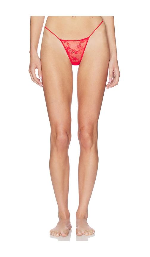 skims ultra fine lace micro thong in red.