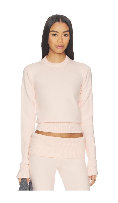 skims wool cashmere crew neck sweater in pink.