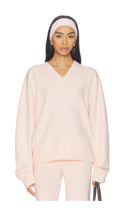 skims wool cashmere v neck pullover sweater in pink.