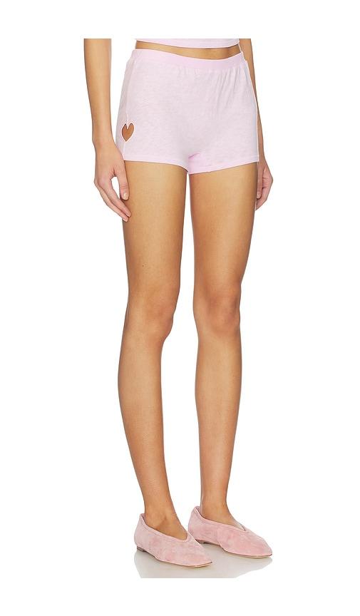 skims worn in jersey micro short in pink.