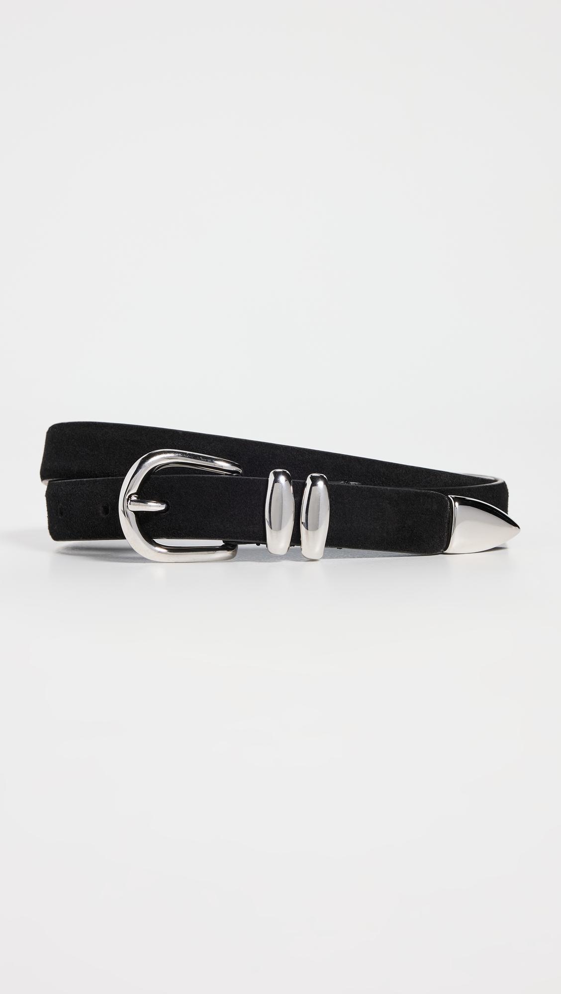 skinny double fastener leather belt
