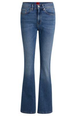 skinny-fit flared jeans in blue super-stretch denim- blue women's jeans