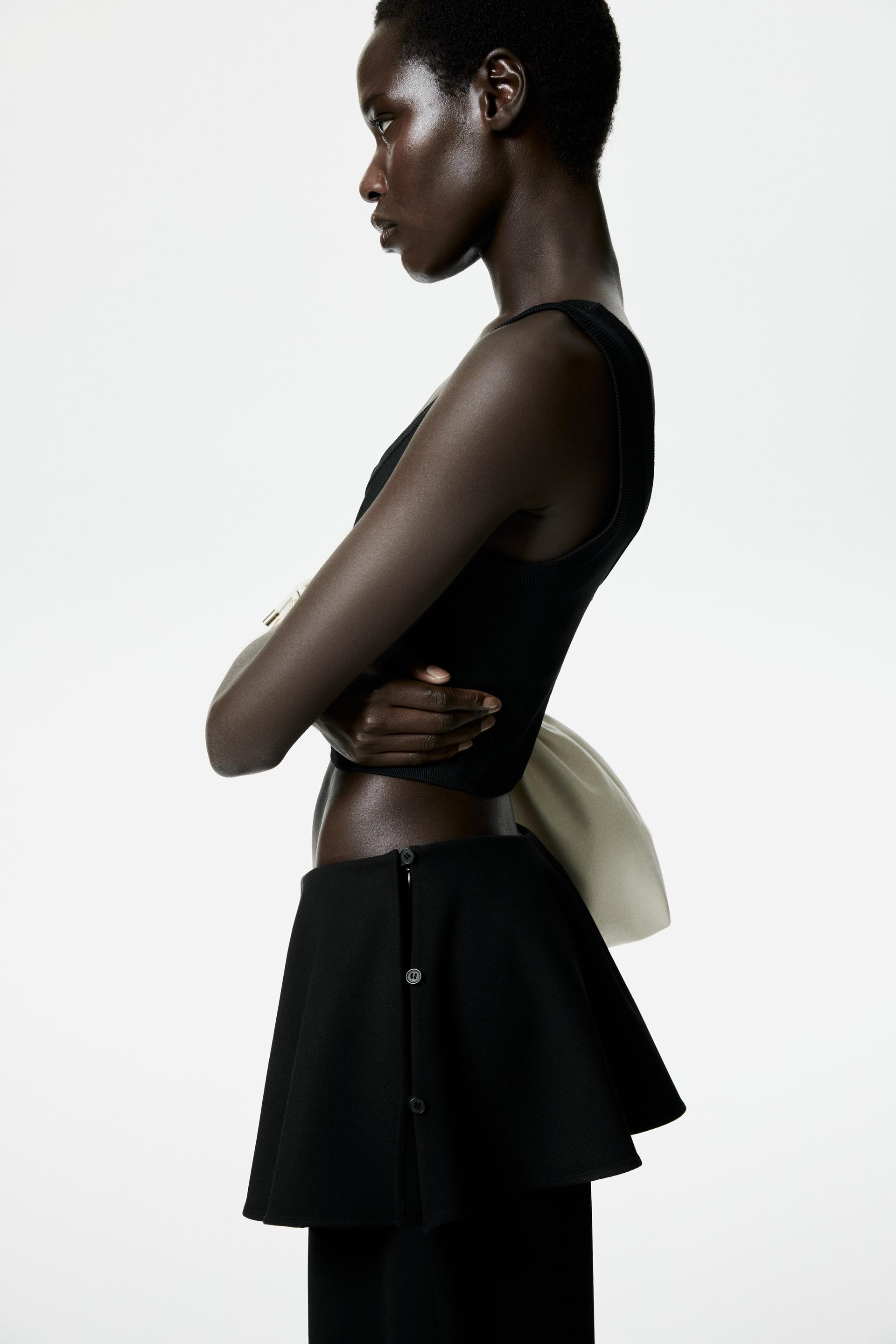 skirt-layered barrel-leg pants