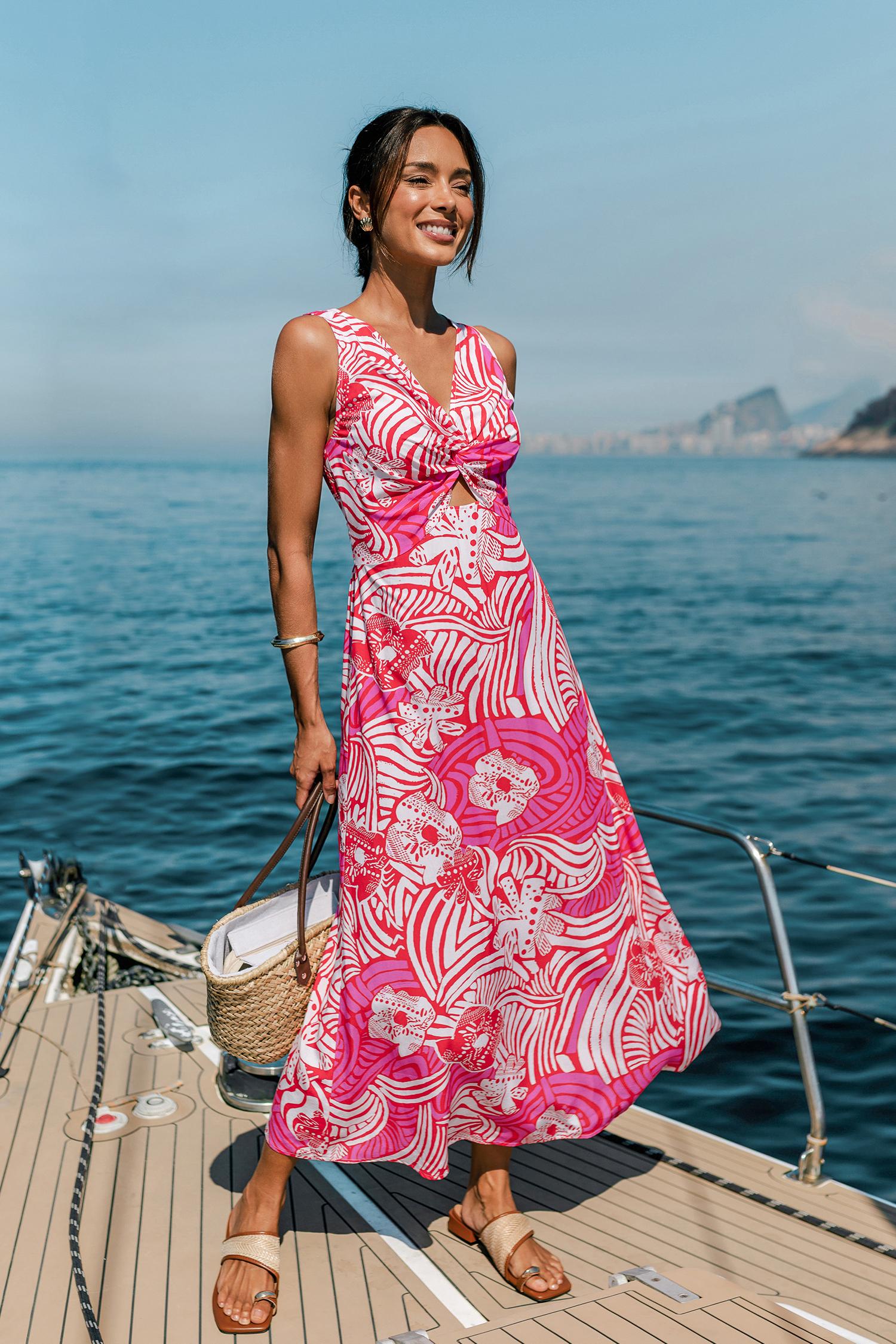 sky painting tropical maxi dress - l
