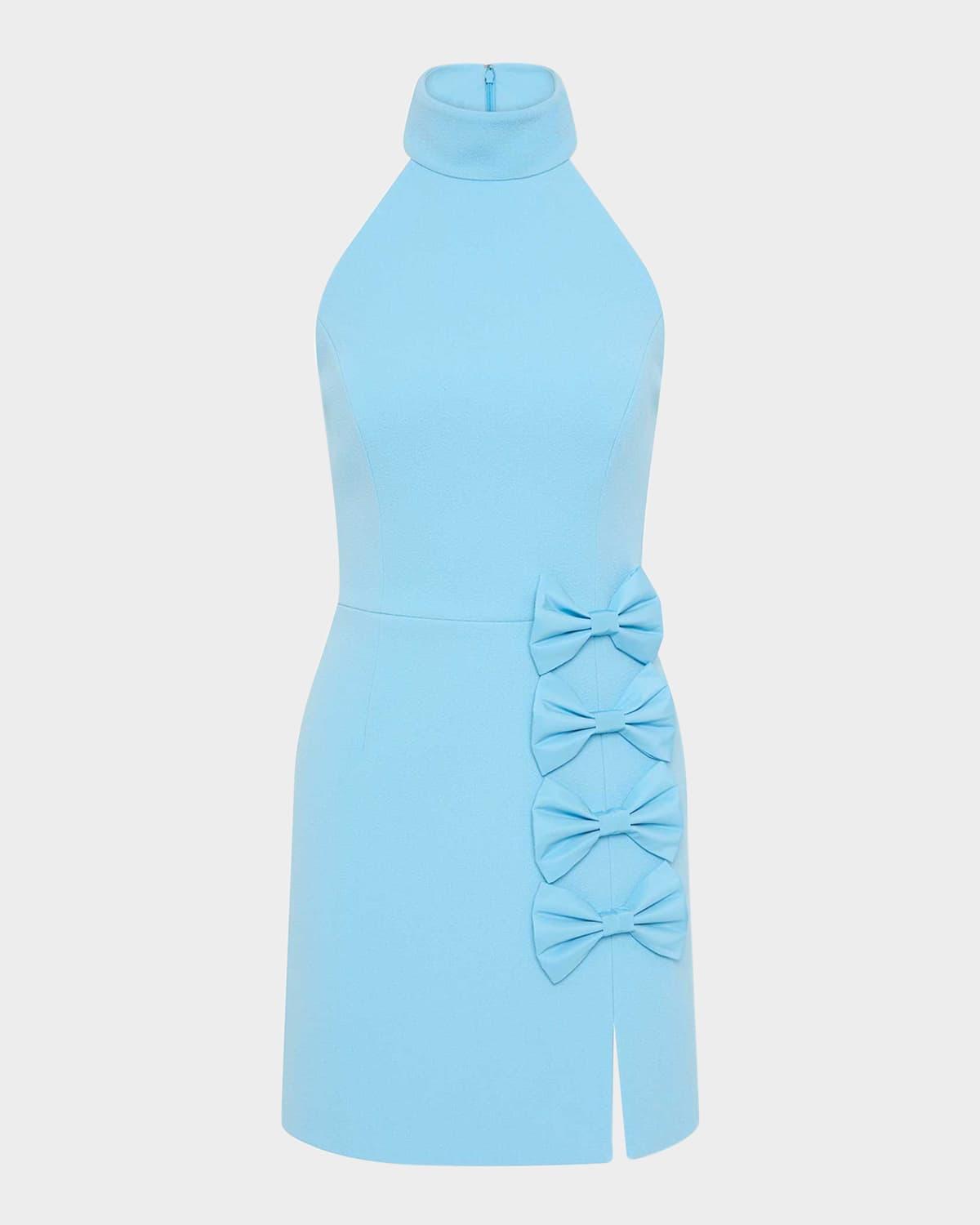 skye bow-embellished halter mini dress