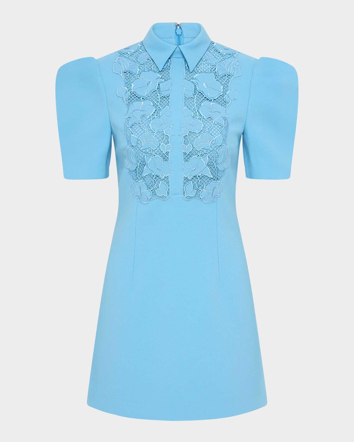 skye puff-sleeve embroidered lace mini dress