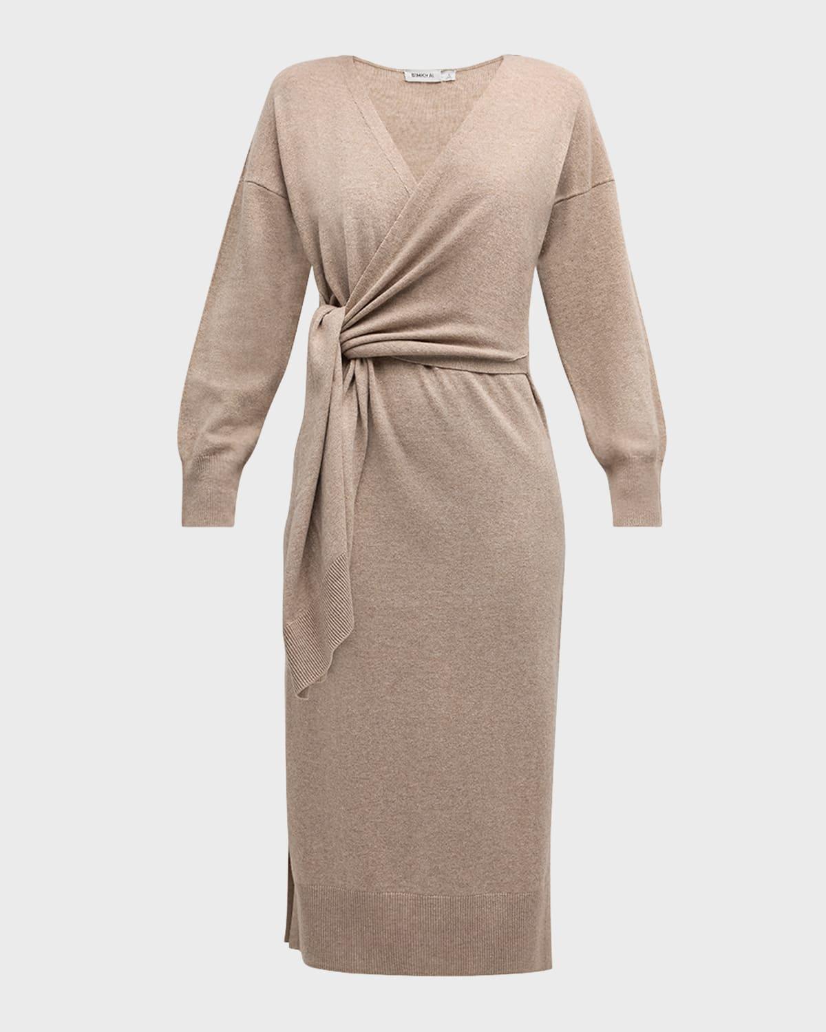 skyla cotton cashmere midi wrap dress
