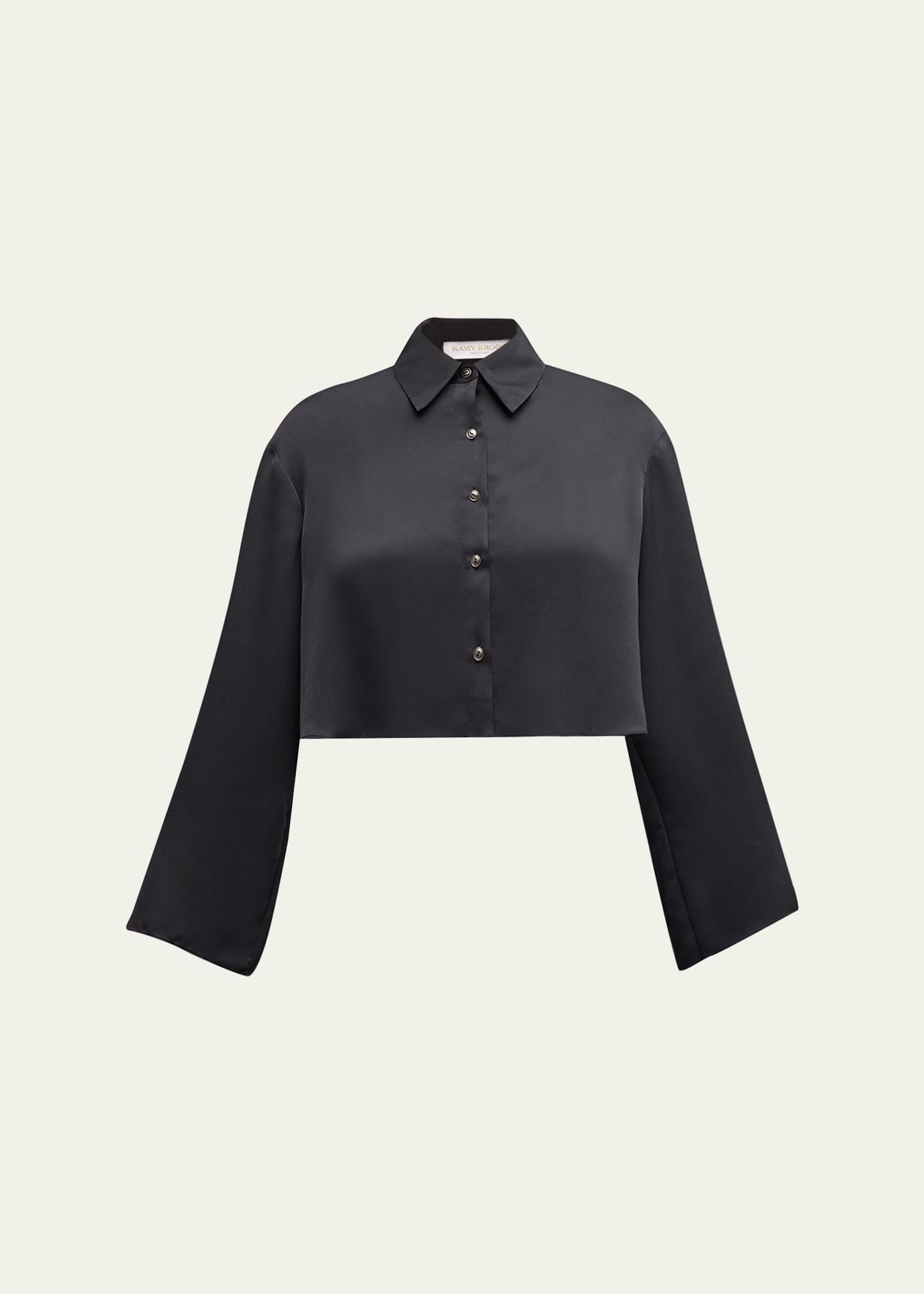 skyla satin button-front crop top