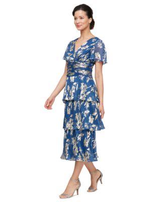 sl fashions womens floral surplice neck tiered dress