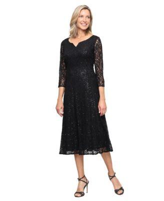 sl fashions womens sweetheart neck tea length sequin lace dress