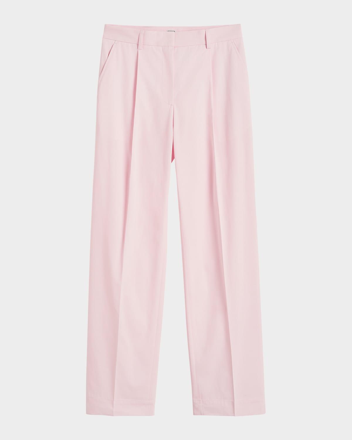 slant-pocket pleated straight-leg cotton trousers