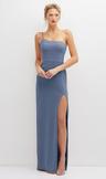sleek one-shoulder crepe column dress with cut-away slit