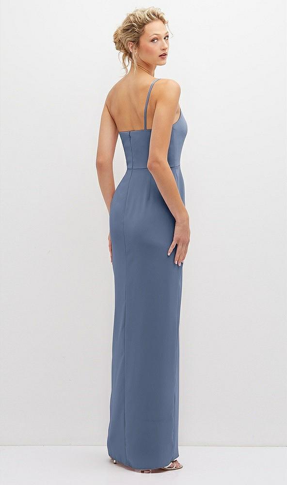 sleek one-shoulder crepe column dress with cut-away slit