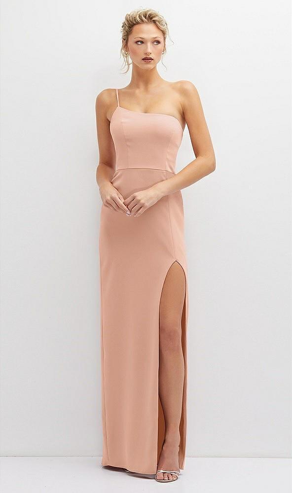 sleek one-shoulder crepe column dress with cut-away slit
