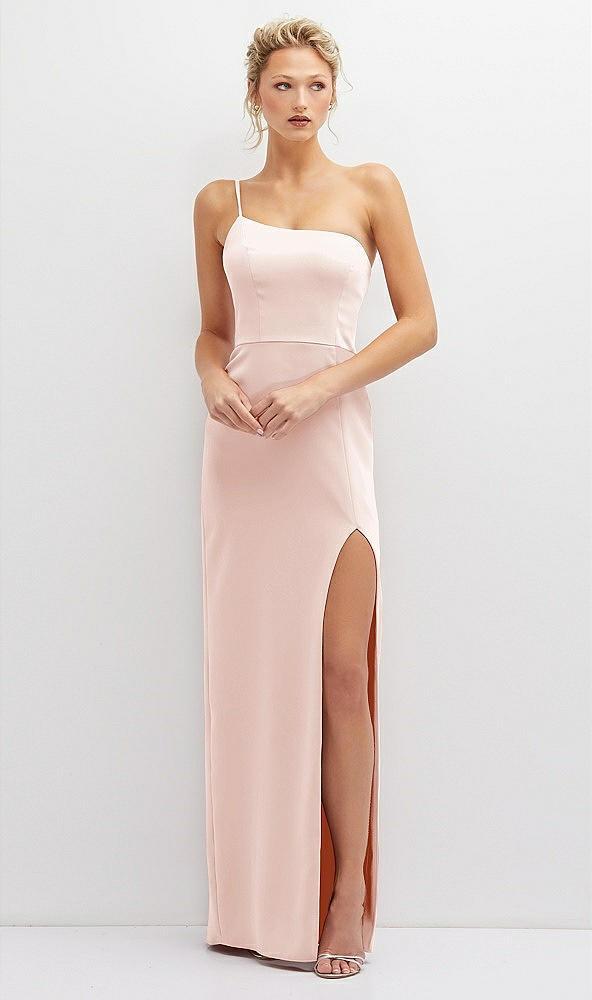 sleek one-shoulder crepe column dress with cut-away slit