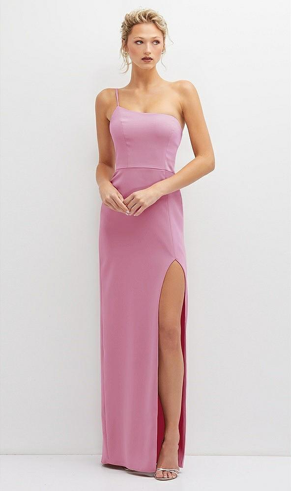 sleek one-shoulder crepe column dress with cut-away slit