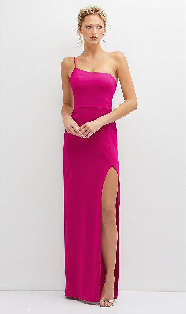 sleek one-shoulder crepe column dress with cut-away slit