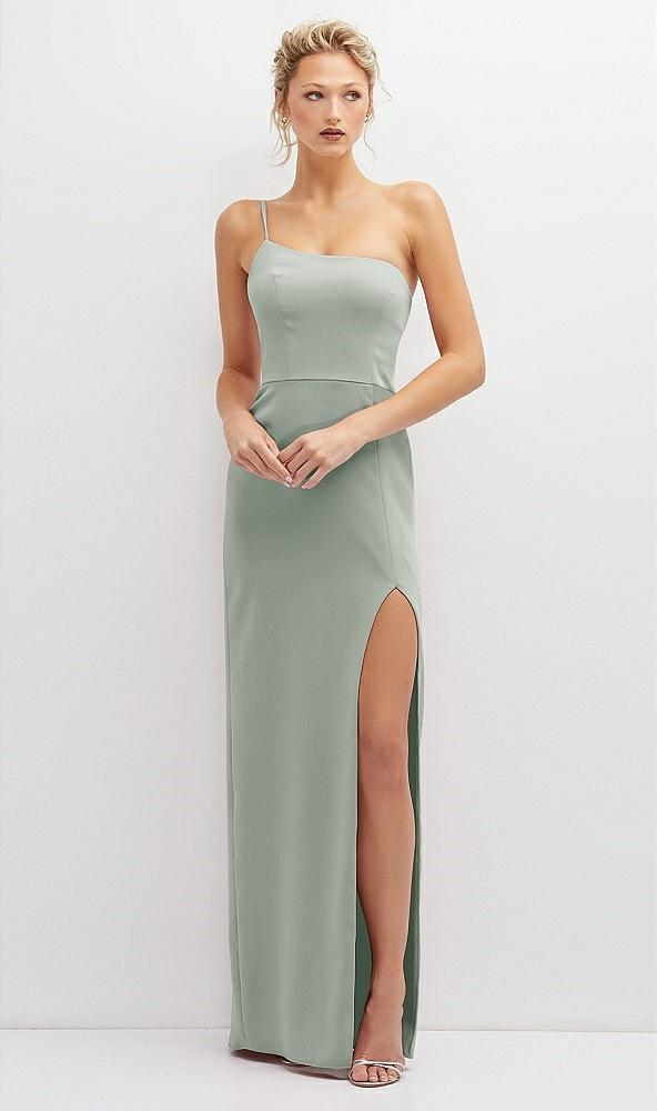 sleek one-shoulder crepe column dress with cut-away slit