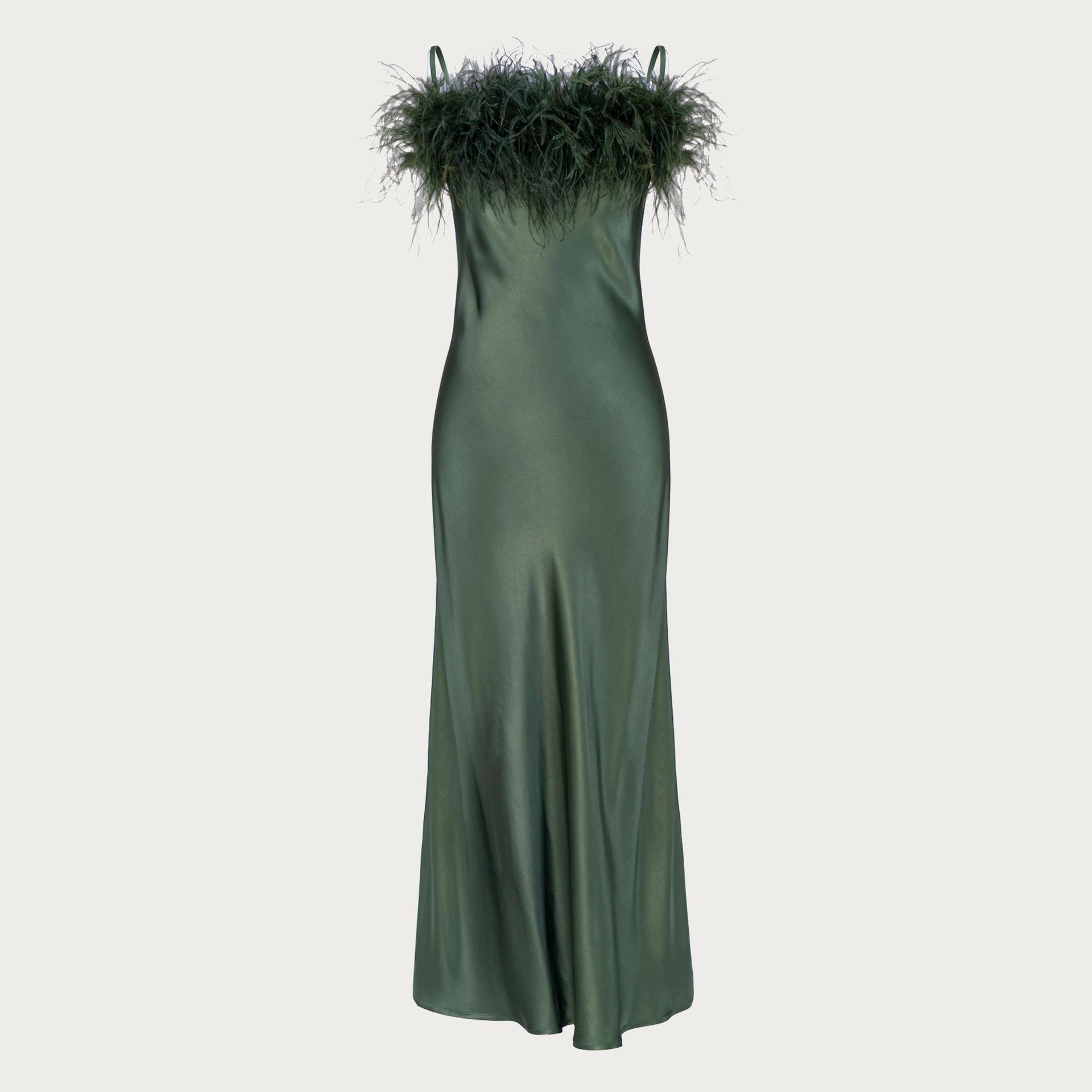 sleeper boheme slip dress with feathers