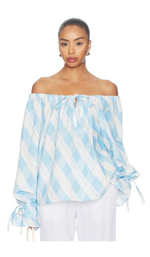 sleeper cha-cha lounge blouse in baby blue.