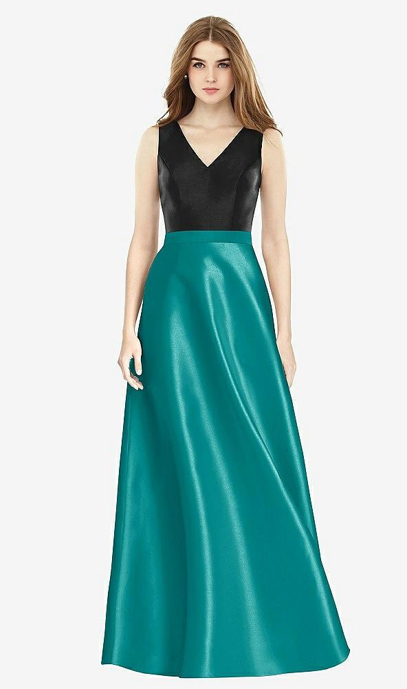 sleeveless a-line satin dress with pockets